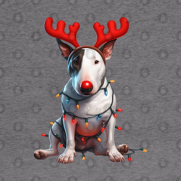 Christmas Red Nose Bull Terrier Dog by Chromatic Fusion Studio